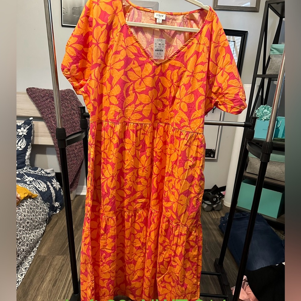 J. Crew Orange and Pink Flutter Sleeve Sundress